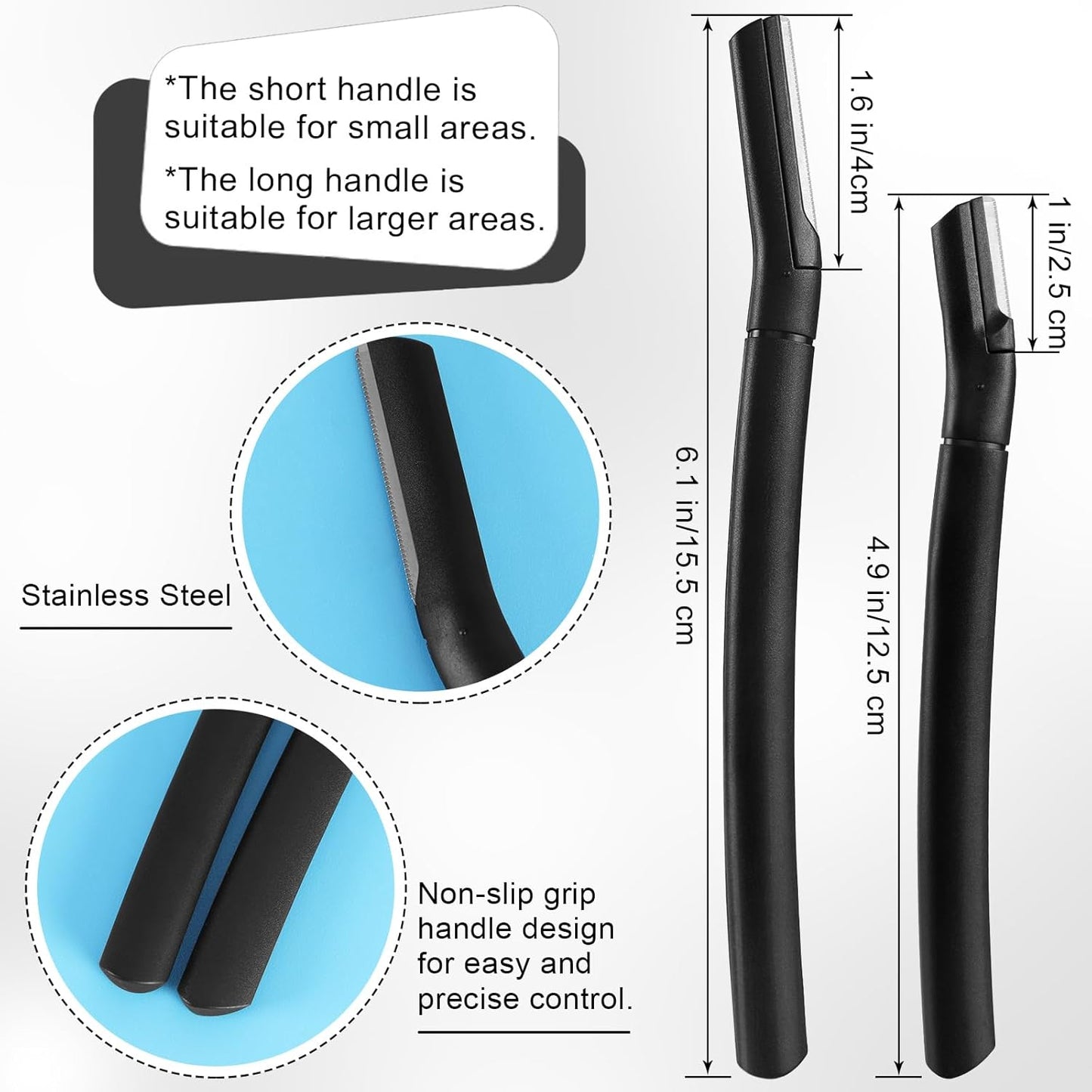 6 PCS Eyebrow Razor Set Face Razor for Women and Men, Multipurpose Dermaplaning Tool, Eyebrow Hair Trimmer, Face Shaver with Protective Cover, 3 Pcs Long Handles and 3 Pcs Short Handles (Black)