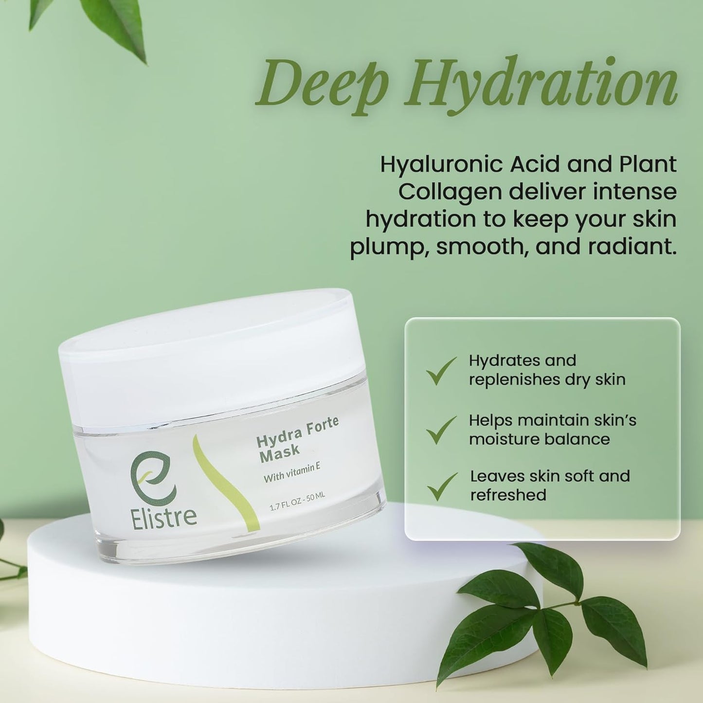 Elistre Hydra Forte Hydrating Face Mask with Ferulic acid, Vitamin E & C, For All Skin types