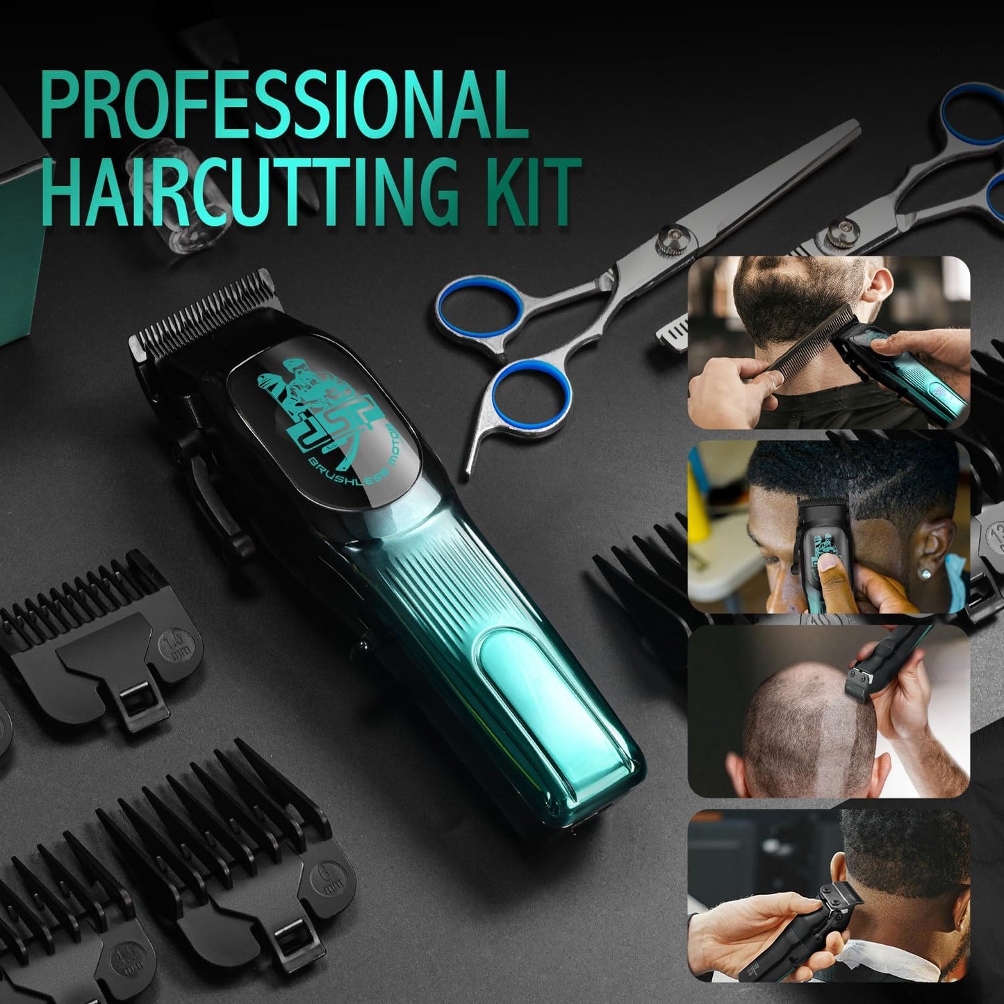 DSP Professional Hair Clipper for Men, Brushless Motor with 4CR DLC+Ceramic Blade, Rechargeable Cordless Hair Cutting Kit- Gift for Men (Green)