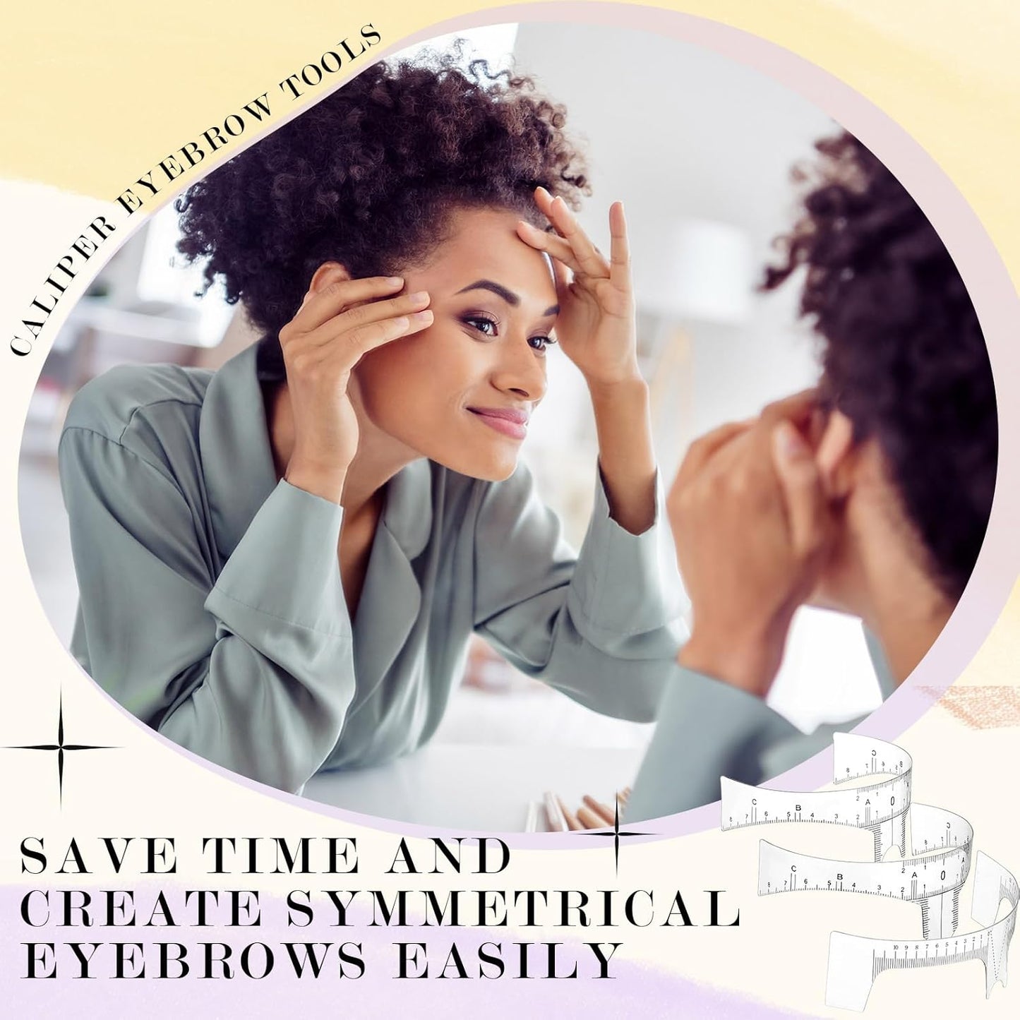 Konohan 11 Pcs Eyebrow Mapping Kit Eyebrow Shaping Tools Eye Brow Measuring Ruler Double Scale Vernier Caliper 3 Point Positioning Ruler Golden Ratio Caliper Brow Trimming Knives(Black)