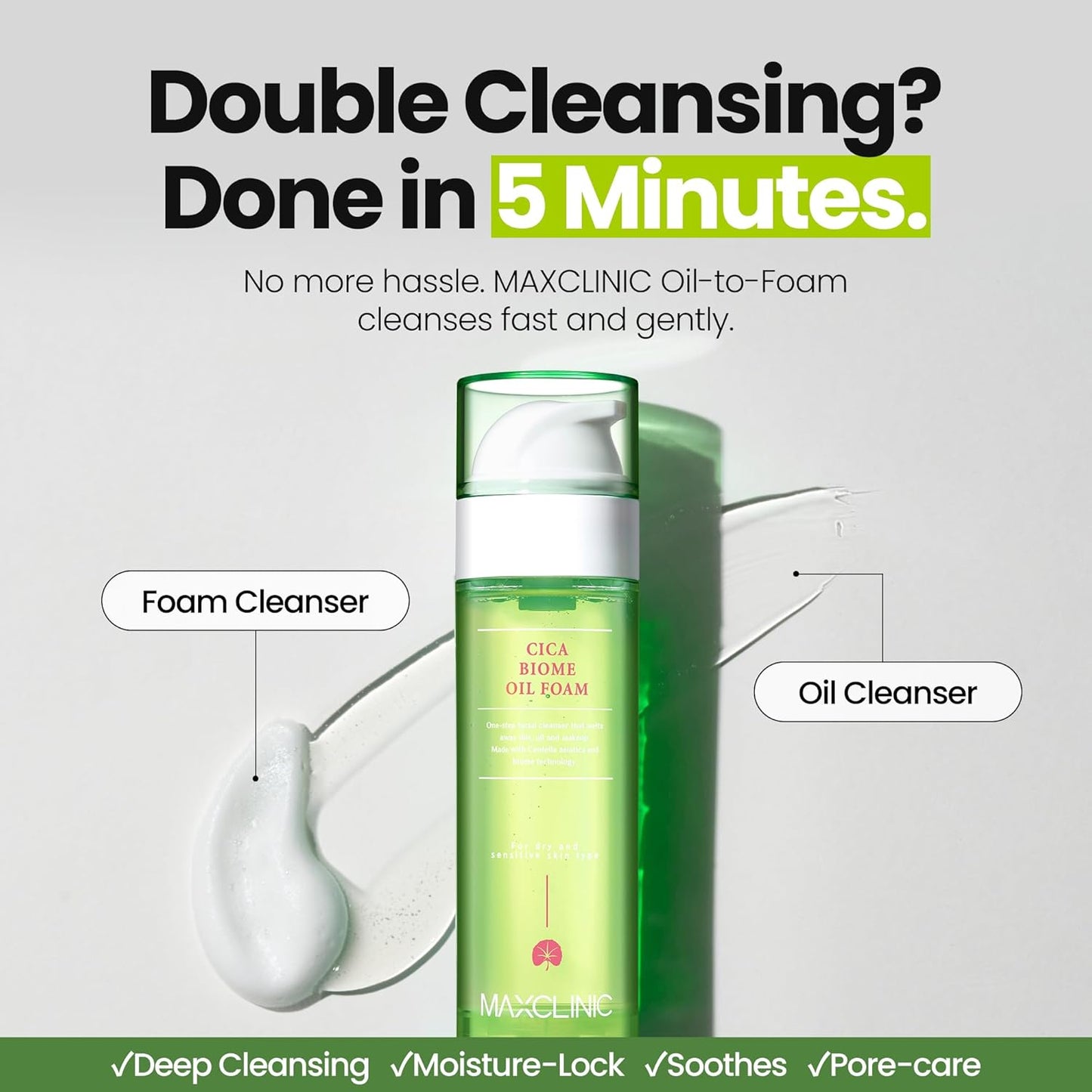 MAXCLINIC [K-Beauty] Cica Biome Oil to Foam - All-in-One Korean Face Wash OilBased Foaming Facial Cleanser - Deeply Hydrating & Moisturizing Makeup Deep Cleansing Oil for Sensitive Skin (3.88 fl oz)