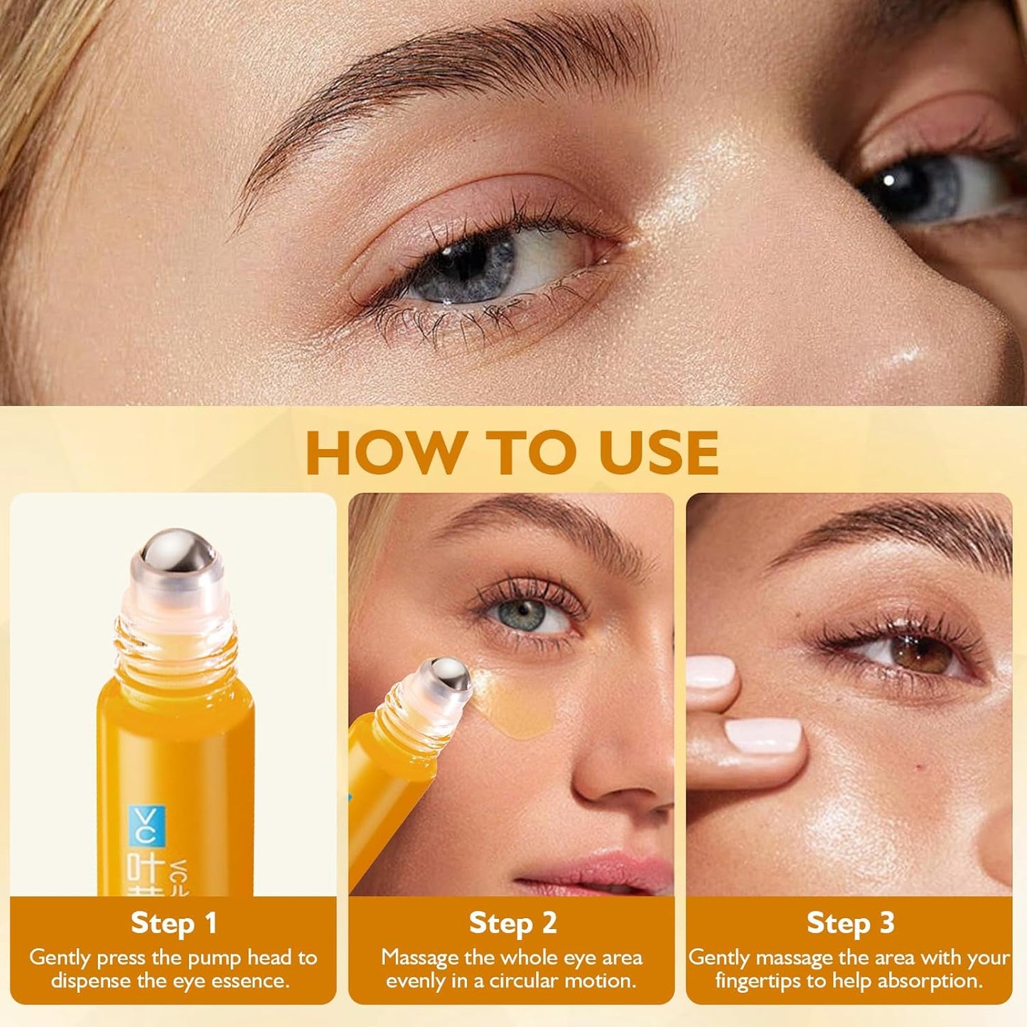 Vc Anti-Wrinkle Eye Serum Oil with Lutein - Hydrating Eye Treatment Oil to Help Improve the Appearance of Dark Circles and Fine Lines (3 Pcs)