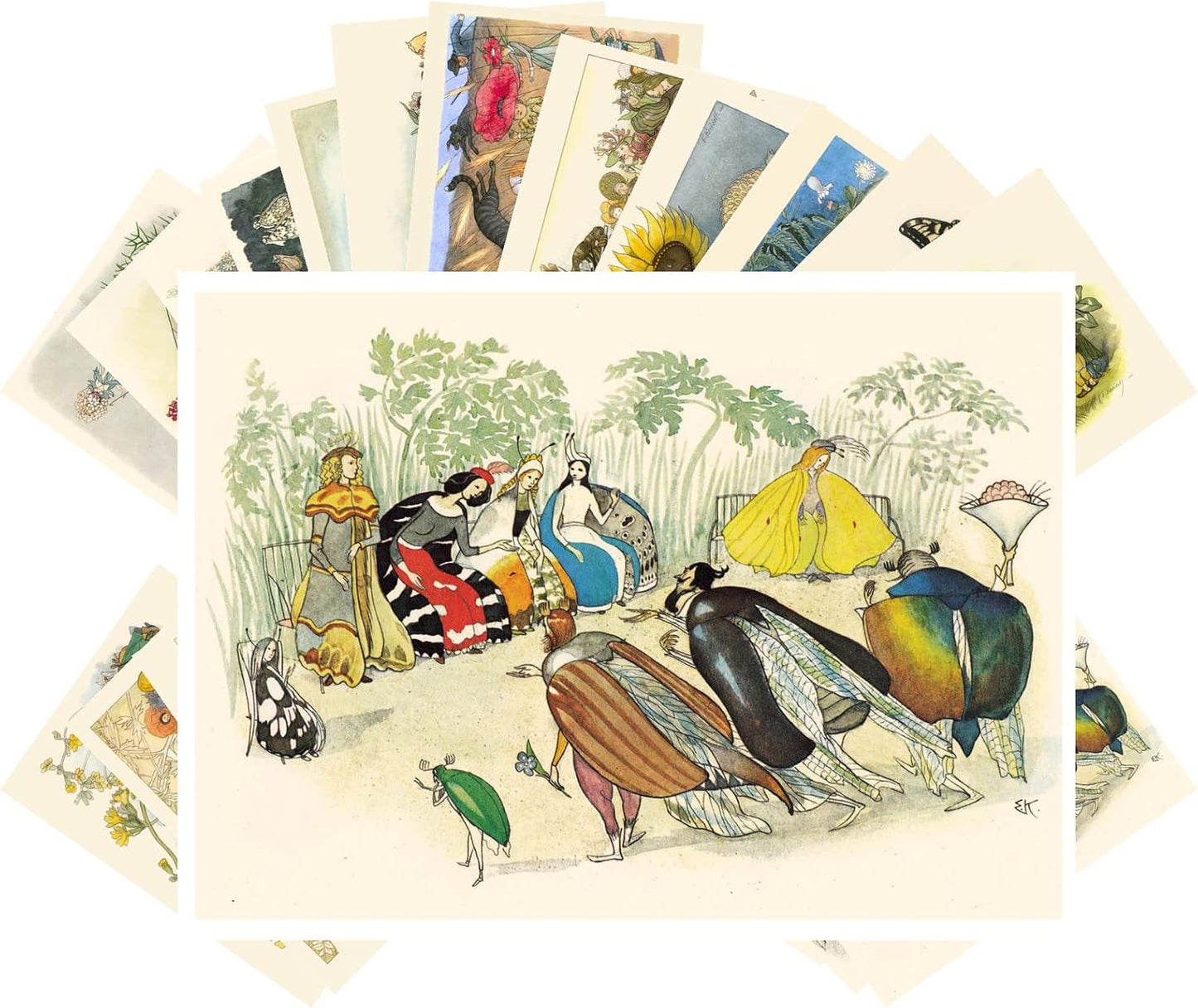 PIXILUV Vintage Postcards (24 pcs 4"x6" ea) Paintings of Flower Fairy Inspired People in the Garden Vintage Postcards Retro Greeting Card Book Illustration Reprint