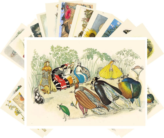 PIXILUV Vintage Postcards (24 pcs 4"x6" ea) Paintings of Flower Fairy Inspired People in the Garden Vintage Postcards Retro Greeting Card Book Illustration Reprint