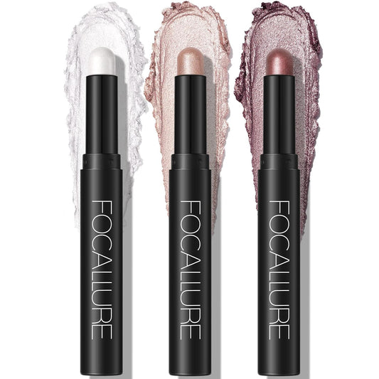 FOCALLURE 3 Pcs 2 in 1 Eyeshadow and Eyeliner Pen, Shimmer Eye Shadow Pencil, High Pigmented Eyeshadow, Highlighter Eye Liner, Multi-Dimensional eyes Look, FA38-11116-123