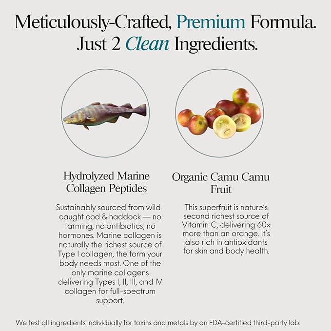 ENSANTE Premium Marine Collagen Peptides Powder Unflavored, Type I II III IV Clinically Backed Wild-Caught Fish Collagen with Organic Camu Camu Vitamin C for Hair Skin Nails Joint, Lab Tested Easy Mix