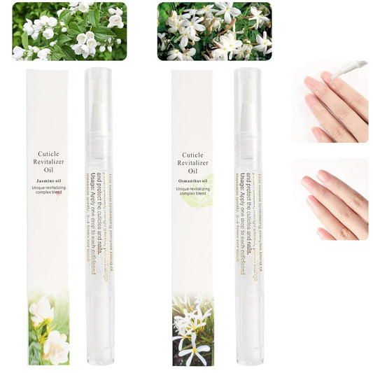 Meschett 2PCS Cuticle Oil Pens for Nail Care,Cuticle Revitalizer Oil Pen with Soft Brush,Cuticle Oil to Prevent Nail Cracking and Dry (Osmanthus flowers & Jasmine Flavor)
