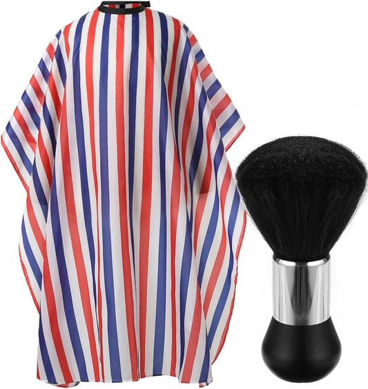Professional Hair Cutting Cape with Neck Duster Brush, Salon Barber Cape, Hairdressing Accessories (Multicolor Stripe)