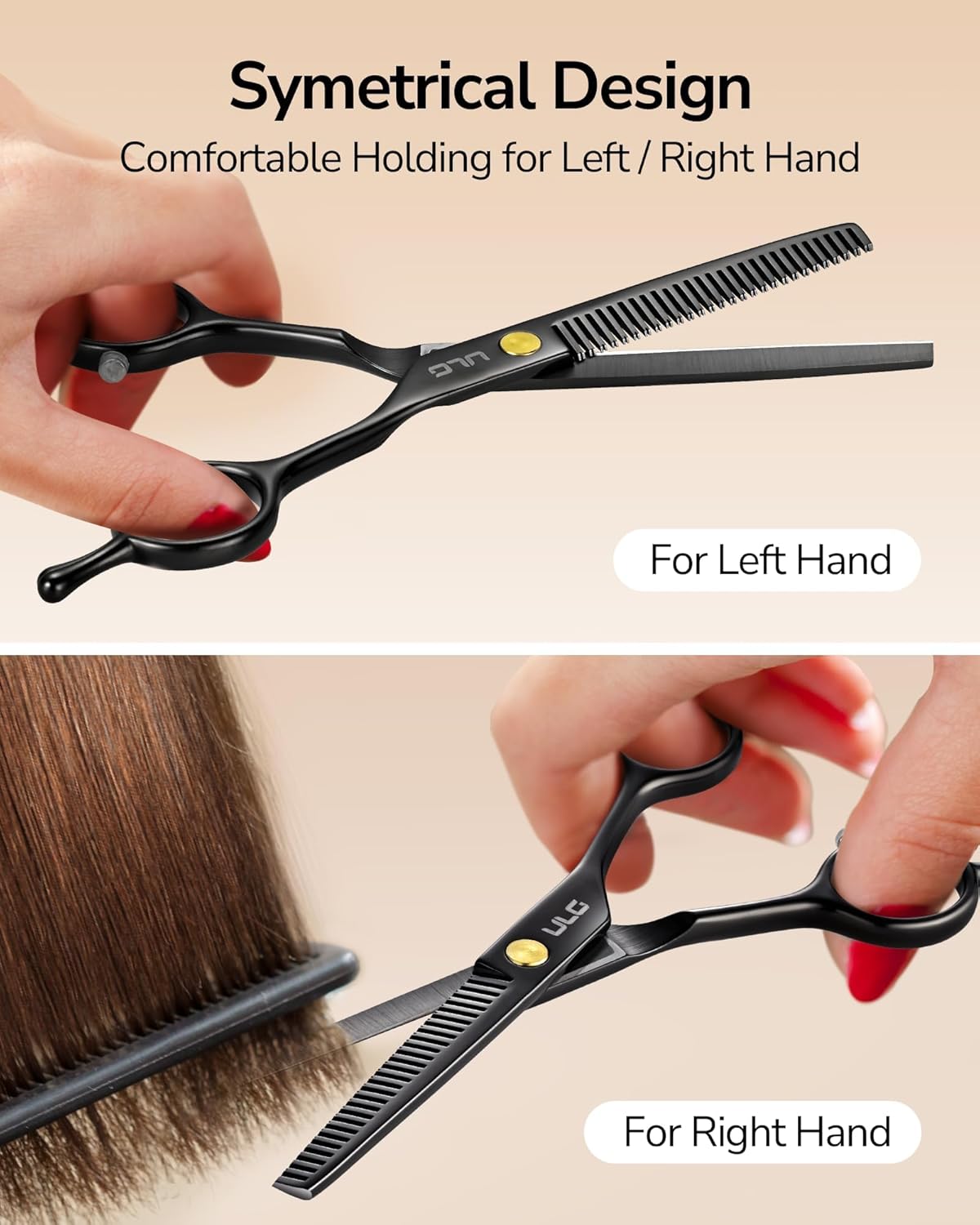 ULG 6.5" Professional Texturizing & Thinning Shears with Haircut Comb, Ultra Sharp Japanese Stainless Steel, Ambidextrous Ergonomic Handle for Barbers, Stylists, Salon & Home Use, Black