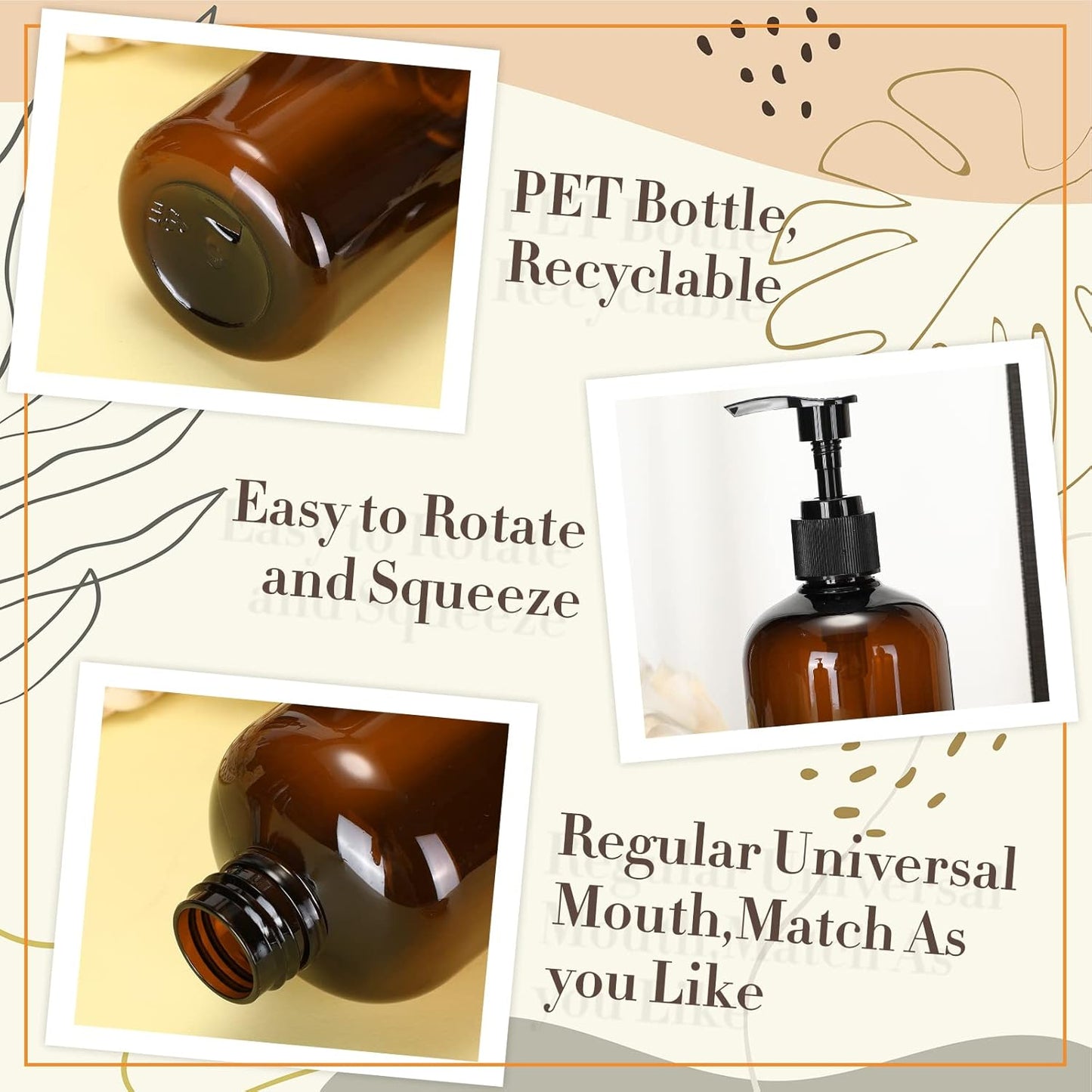 Tessco for you 12 Pack Amber Soap Dispenser Empty Plastic Pump Bottles Dispenser Refillable Shampoo Container for Hand Sanitizer Soap Lotion Body Wash Conditioner Bathroom Kitchen Travel(8.5 oz)