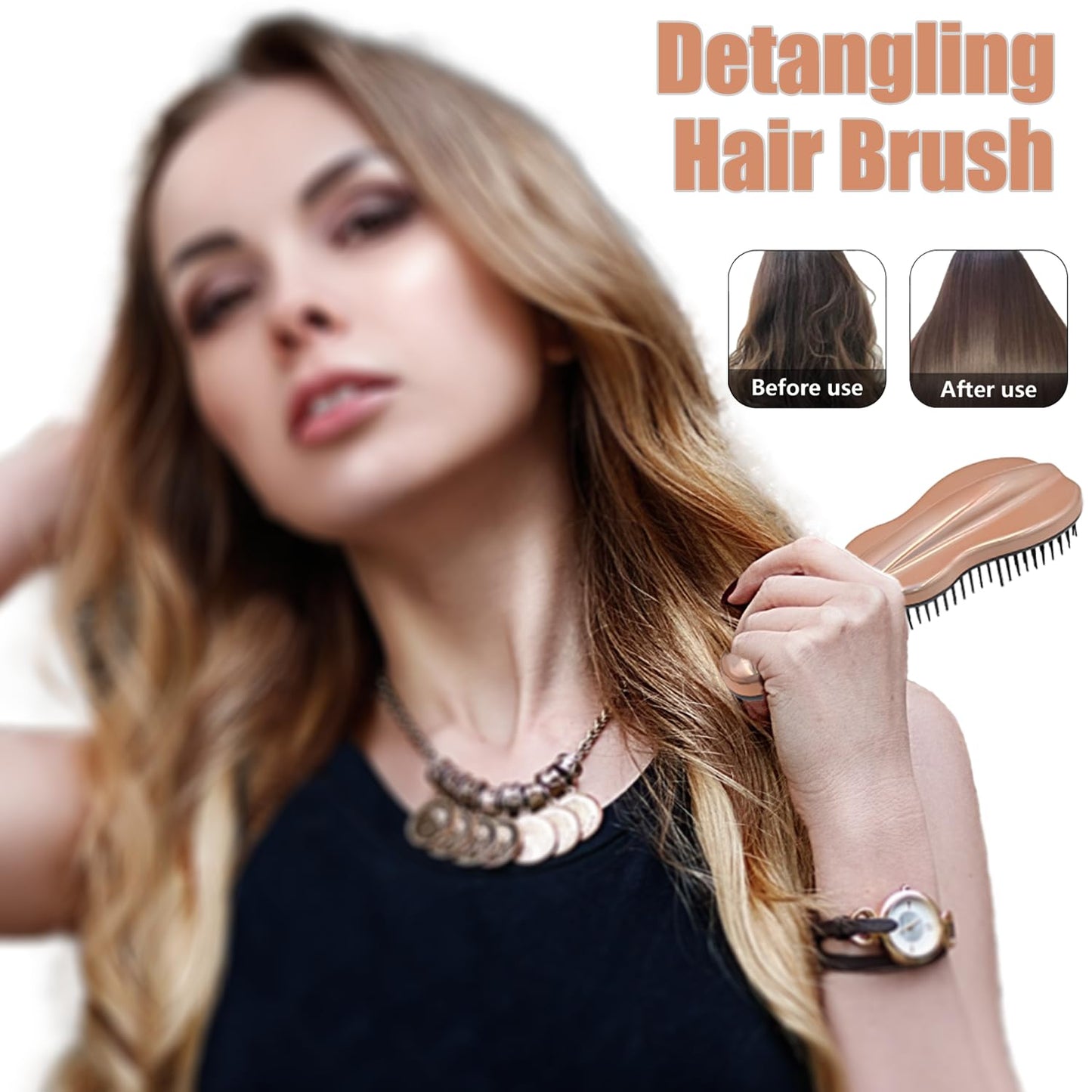 WYNK Hair Brush Detangler for Adults & Kids，Detangling Comb Hair Styling Tools & Appliances for Natural/Wavy/Curly/Coily/Wet/Dry/Oil/Thick/Straight/Long Hair (Champagne Gold Electroplate)