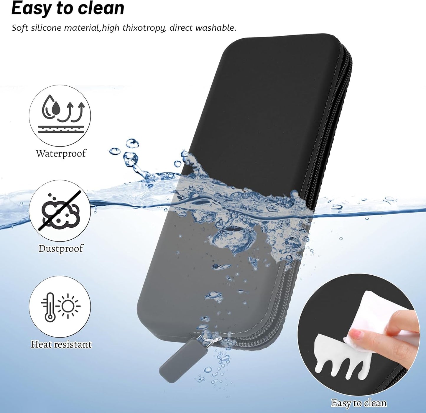 Sakolla Travel Makeup Brush Holder, Silicone Makeup Brush Bag with Zipper Closure, Makeup Brushes Organizer Case Washable Makeup Pouch Holder Case for Daily, Work, Essentials (Black)