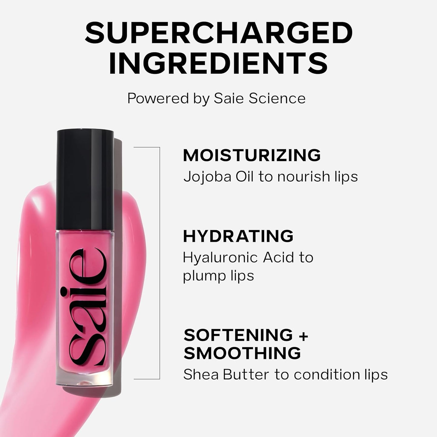 Saie Glossybounce - Hydrating Lip Gloss and Tinted Lip Oil Hybrid with Hyaluronic Acid & Jojoba Oil for Non-Sticky, Ultra-Shiny, Plump & Soft Lips - Everyday Makeup Essential - Bounce (.17 oz)