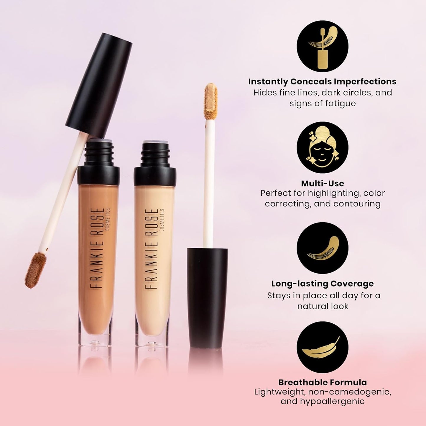 Frankie Rose Cosmetics Our Lil’ Secret Concealer - Full, Long Lasting Coverage for Dark Circles and Fine Lines - Easy to Blend - Soft, Smooth Complexion - Neutral