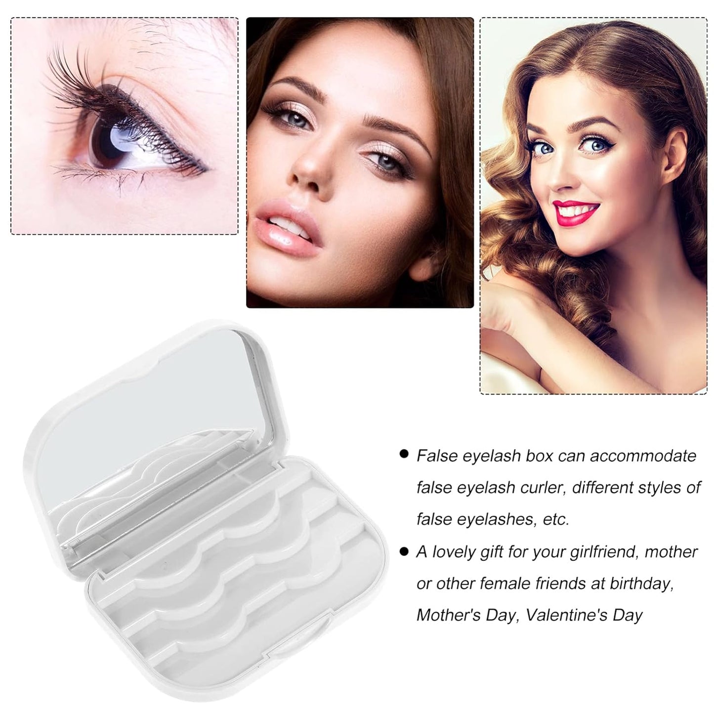 Lurrose Makeup Case Organizer False Eyelash Storage Case with Mirror False Eyelash Holder Empty Eyelash Storage Cases Magnetic Strip Lash Container for Makeup, White Magnetic Travel Containers