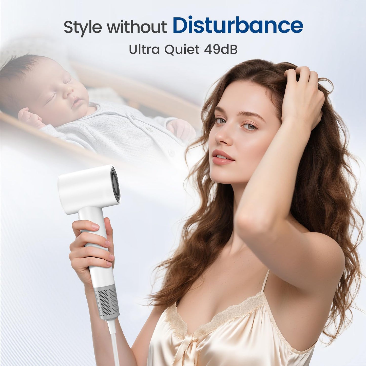 Hair Dryer with 150000 RPM High Speed 1400w Motor for 1-5min Fast Dry, 3 Heat/Cool Wind Level & 49db Low Noise,1.5 Billion Plasma & Industry-Leading Strong Magnetic Nozzle Diffuser Travel Blow Dryer