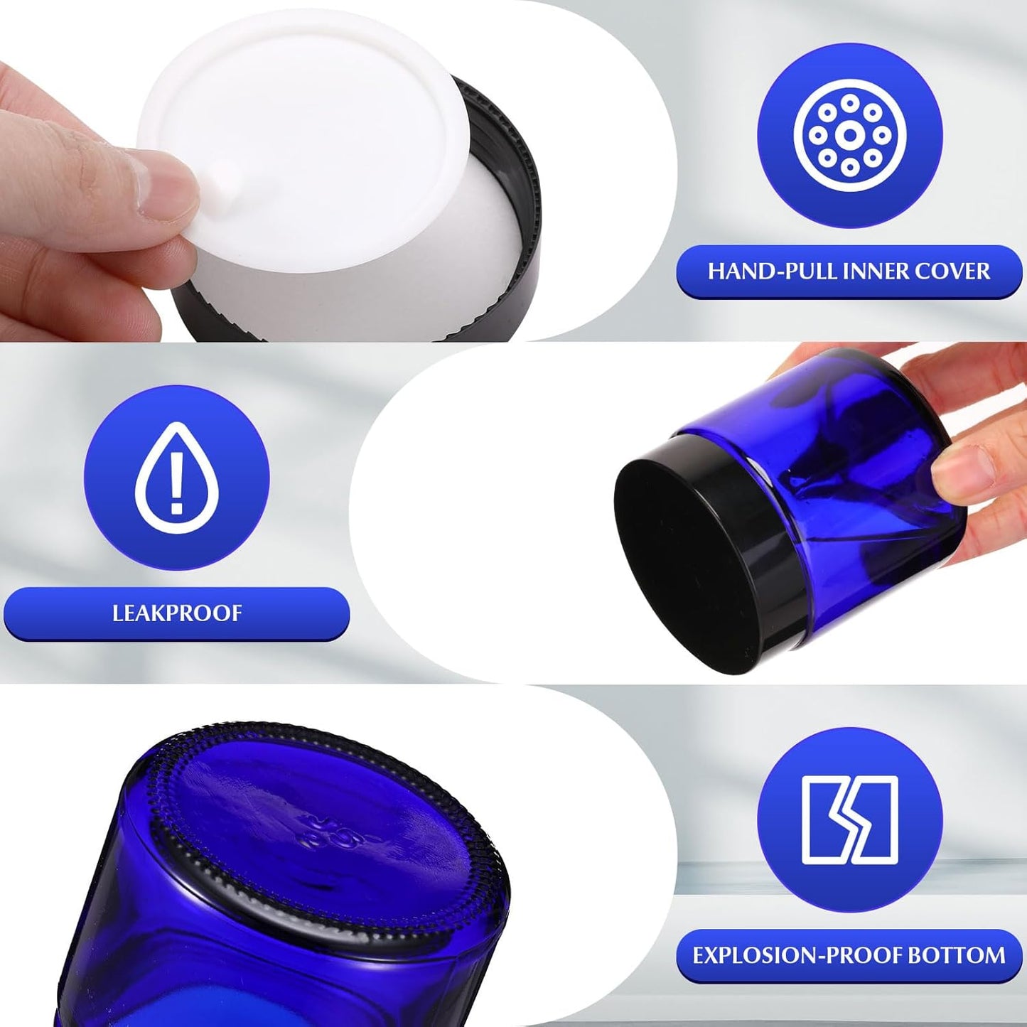 Norme 12 Pcs 4 oz Glass Jars with Lids Leakproof Round Airtight Empty Cosmetic Jars with Inner Liners Lid for Storing Lotions Powder Ointments Candle Making Tins (Blue,Black)