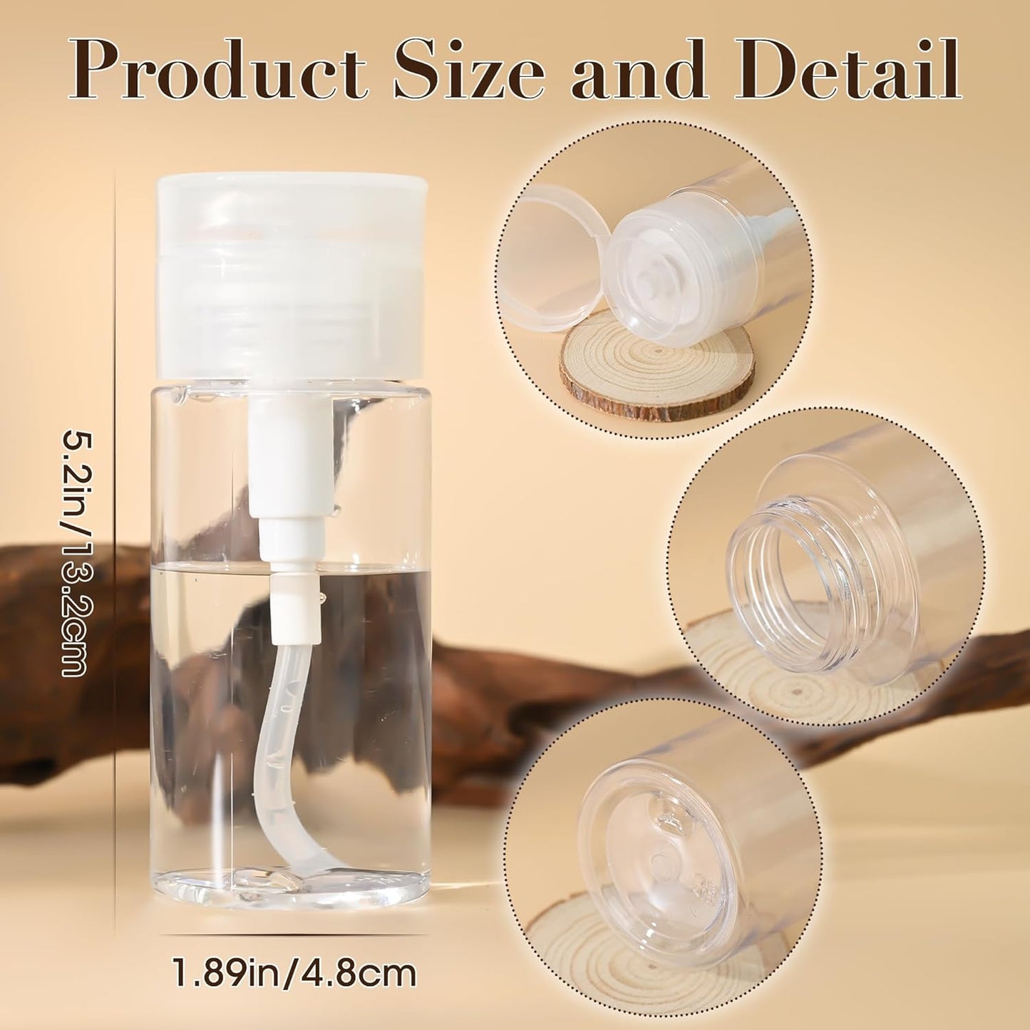3 Pack Push Down Pump Dispenser,Clear Push Top Empty Bottles with DIY Stickers for Alcohol,Nail Polish,Makeup Remover,Toner (150ml-2pcs)