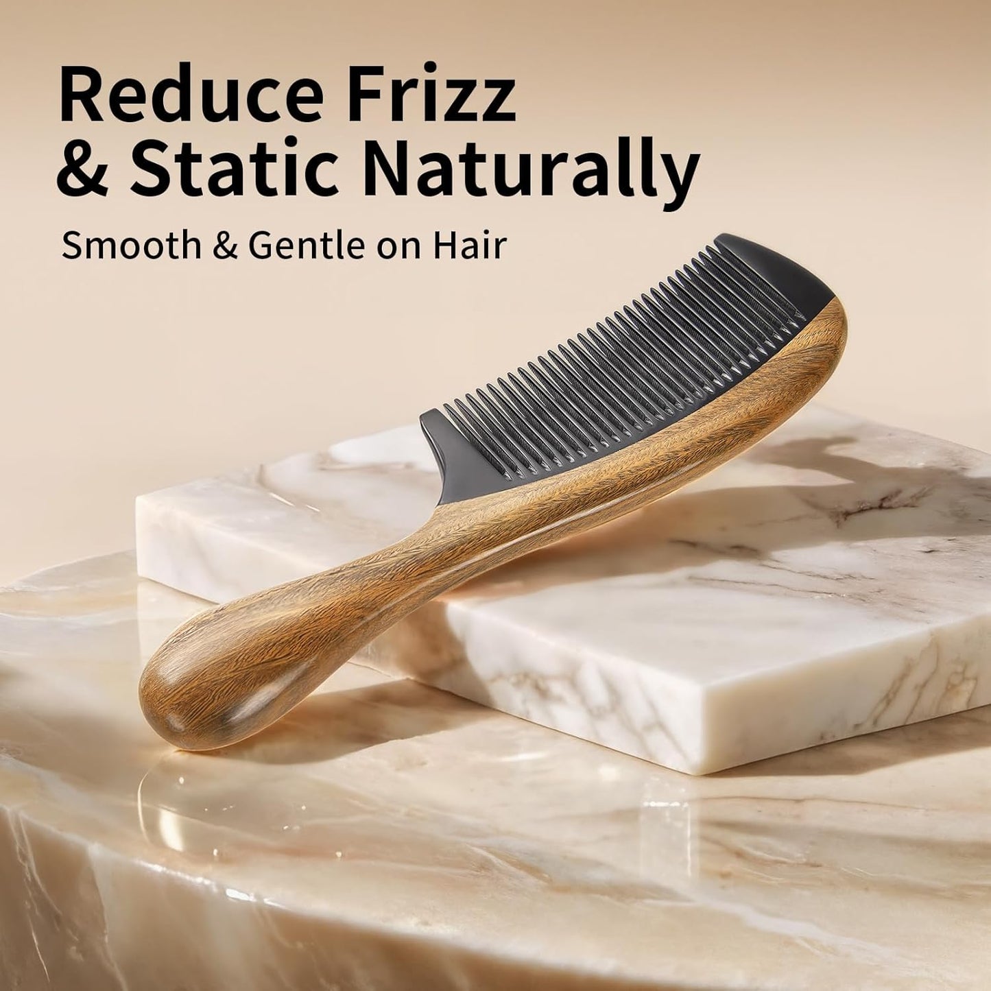 Onedor Handmade Buffalo Horn and Sandalwood Hair Combs - Anti-Static Natural Scent Wooden Detangler (Fine Tooth)