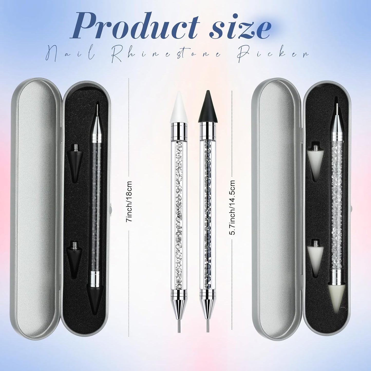 2 Pieces Rhinestone Picker Dotting Pen, Dual-ended Rhinestone Gems Crystals Studs Picker Wax Pencil Pen Crystal Beads Handle Manicure Nail Art DIY Decoration Tool (Black White)
