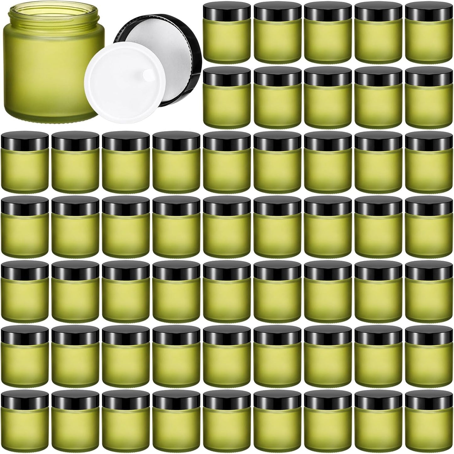Norme 64 Pcs 4 oz Glass Jars with Lids Leakproof Round Airtight Empty Cosmetic Jars with Inner Liners Lid for Storing Lotions Powder Ointments Candle Making Tins (Pea Green)
