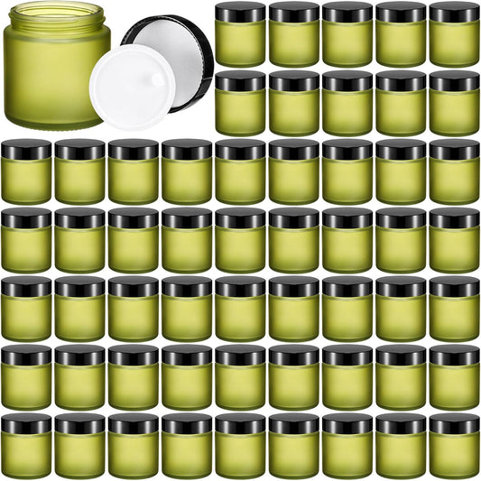 Norme 64 Pcs 4 oz Glass Jars with Lids Leakproof Round Airtight Empty Cosmetic Jars with Inner Liners Lid for Storing Lotions Powder Ointments Candle Making Tins (Pea Green)