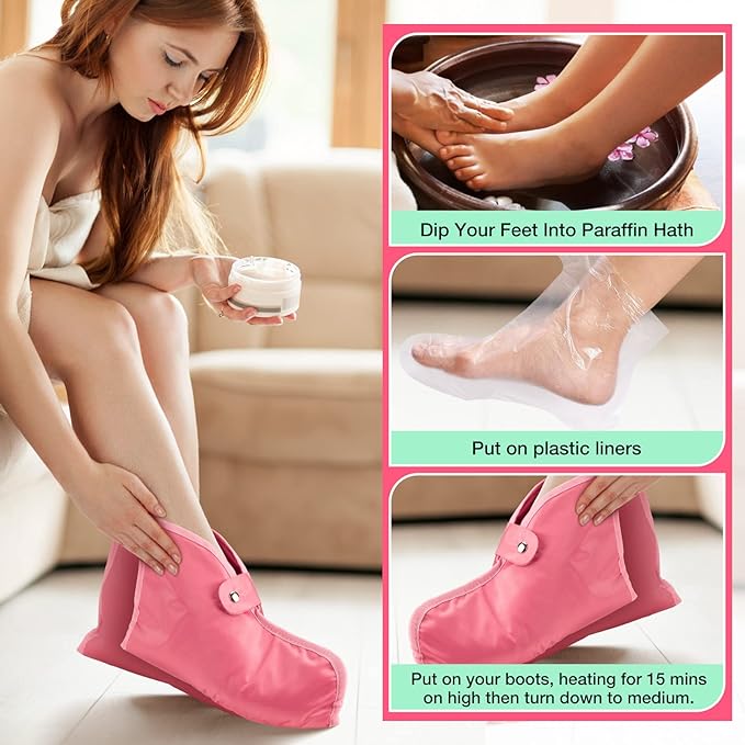 Noverlife Paraffin Wax Heated Booties, Electric Heated Nail Art Pedicure Foot Cover, Infrared Wax Therapy Treatment SPA Warmer Kit for Foot Care