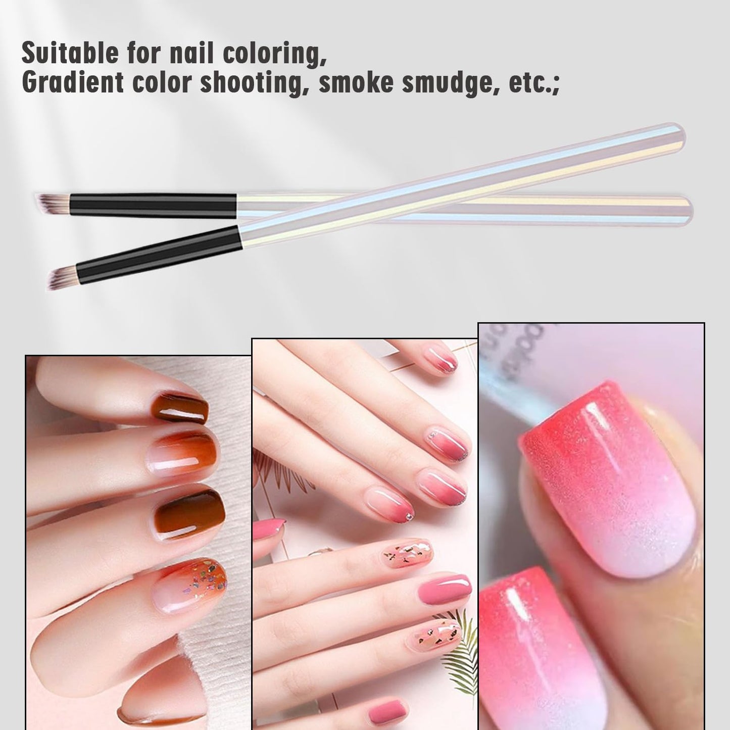 WOKOTO 5 Pcs Oblique-Shaped Nail Ombre Brush For Nails Art Gradient Design Painting Brush With Aurora Color Penholder For Nails Design Brushes For Gel Ombre Nails Art Brushes Manicure Tools