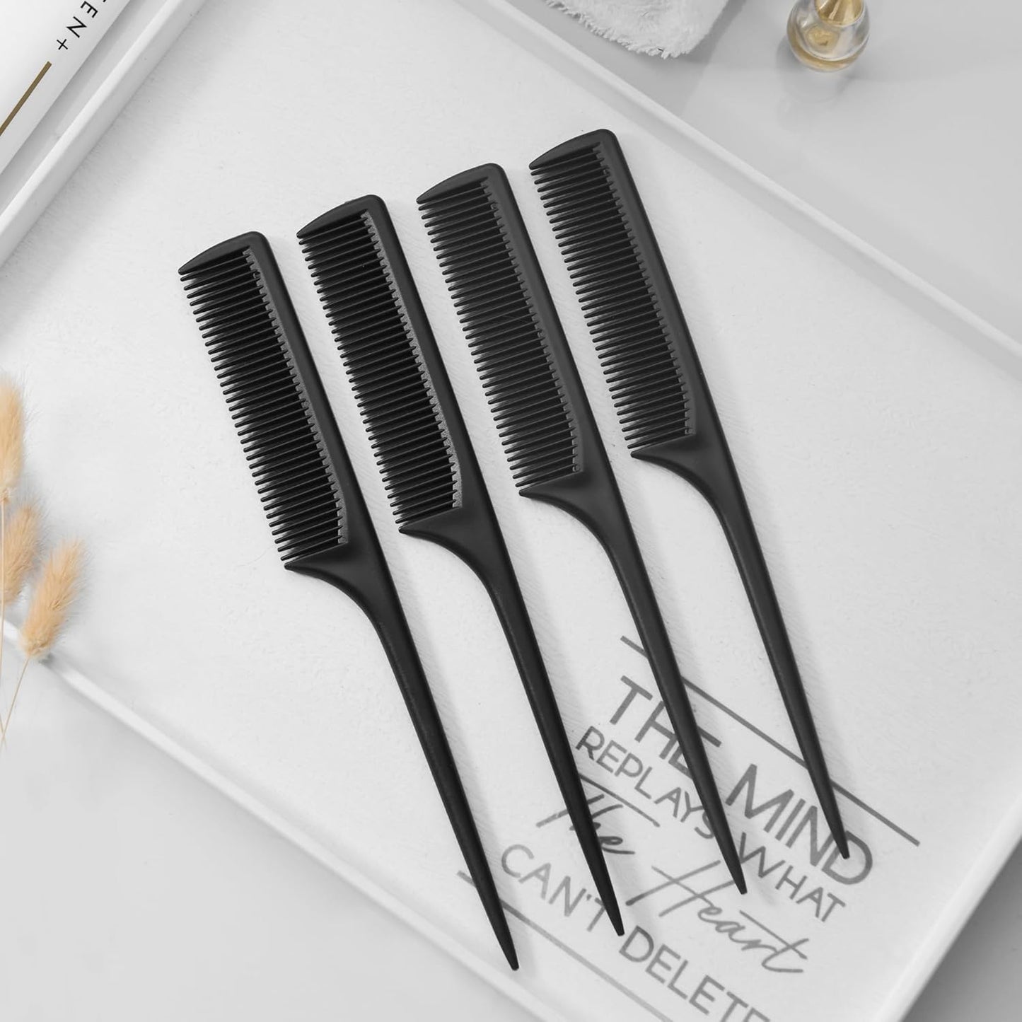 4 Pcs Rattail Combs for Women -Fine Tooth Styling Comb with Ergonomic Handle, Anti-Static Heat-Resistant Professional Hair Parting Tools for Smooth Detangling, Updos & Salon-Perfect Hairstyles.