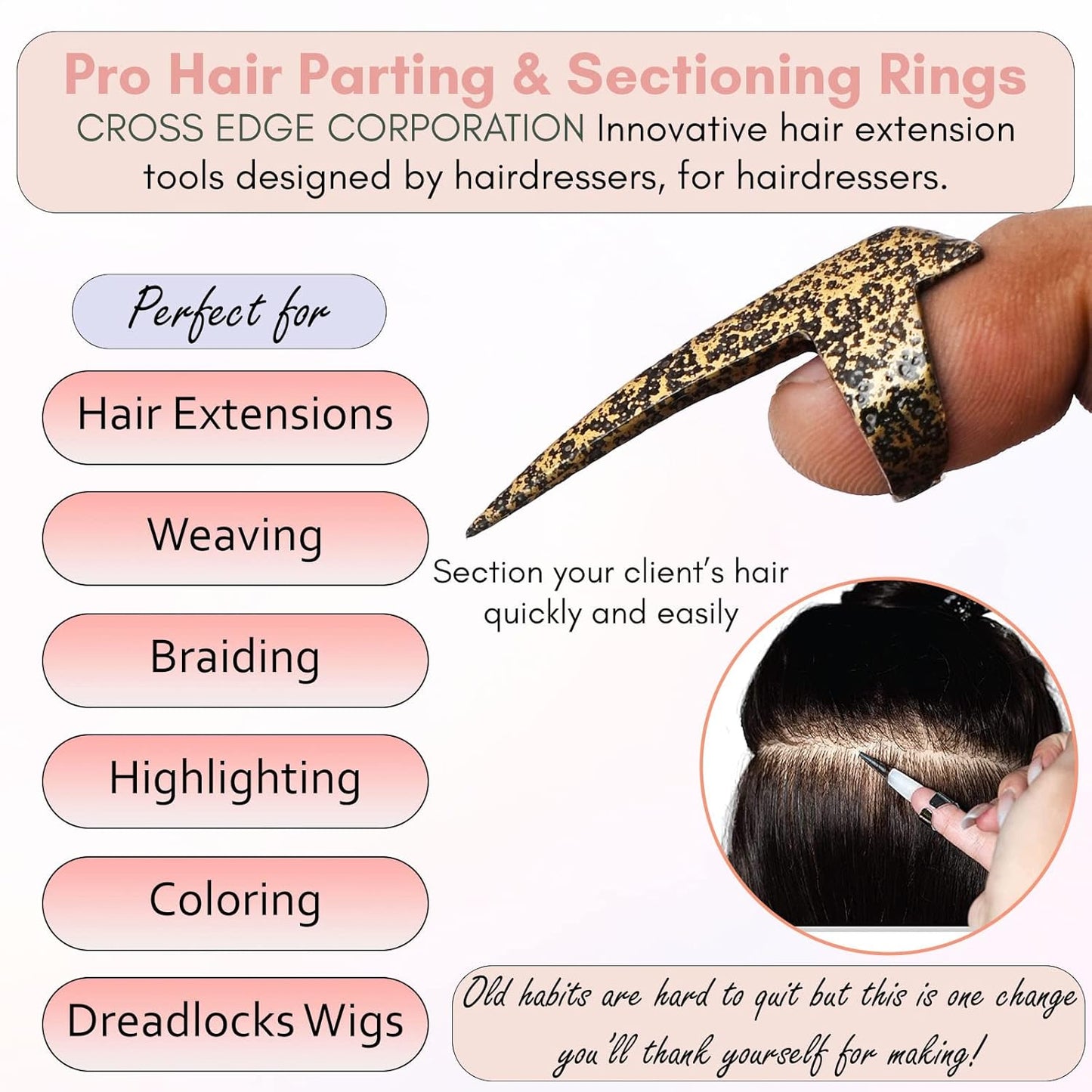 Quick Braid Aid Finger Parting Tool - Stainless Steel Stitch Braiding Tools for Durable Dreadlocks Wig, Curling, Weaving, Styling, Balayage & Installation of Human Hair Extensions (Gold Antique)