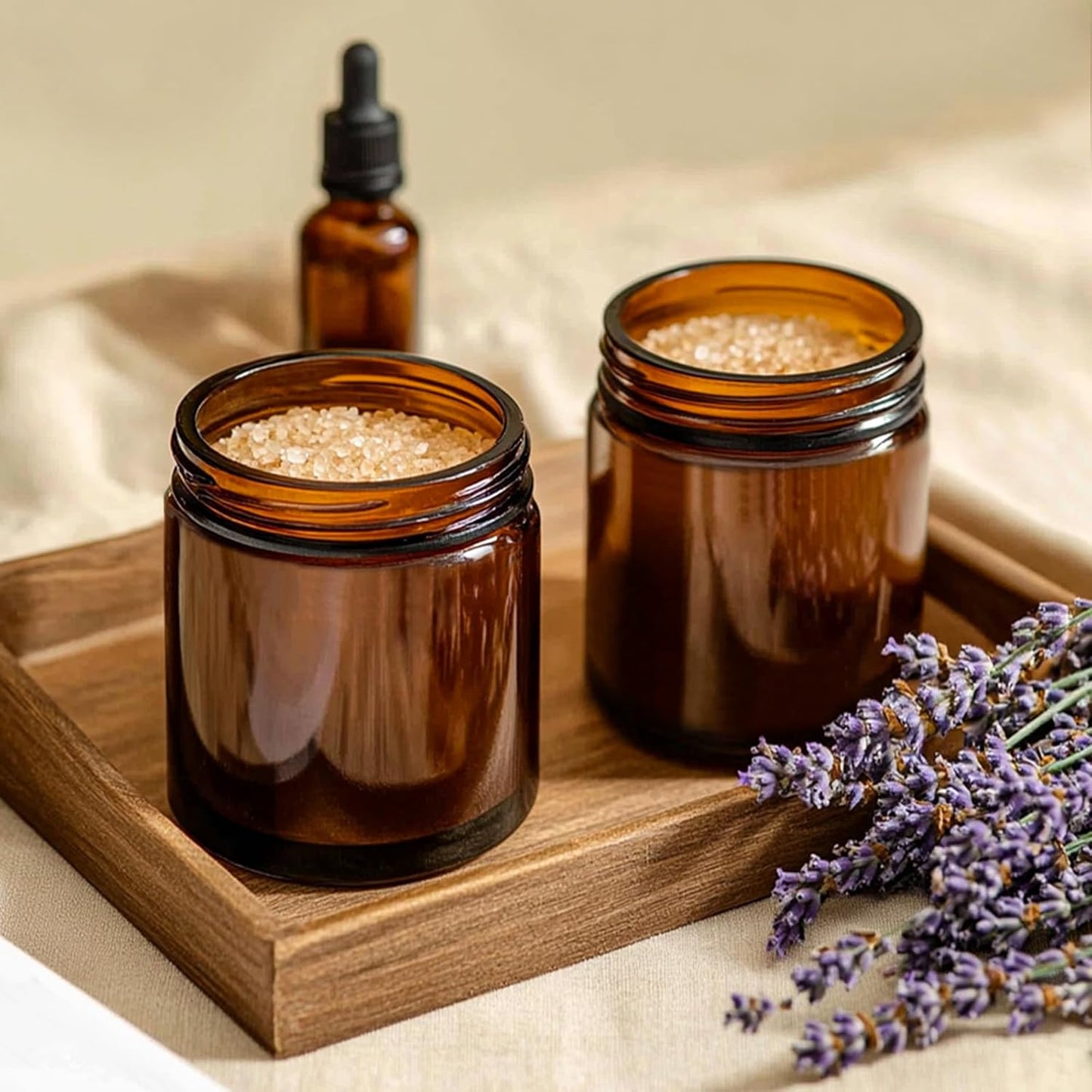 KEYWING 30Pack Amber Glass Jars with Black Lids, 8 oz Empty Cosmetic Jars with Inner Liners, Round Lotion Containers for Cream, Powders and Ointments