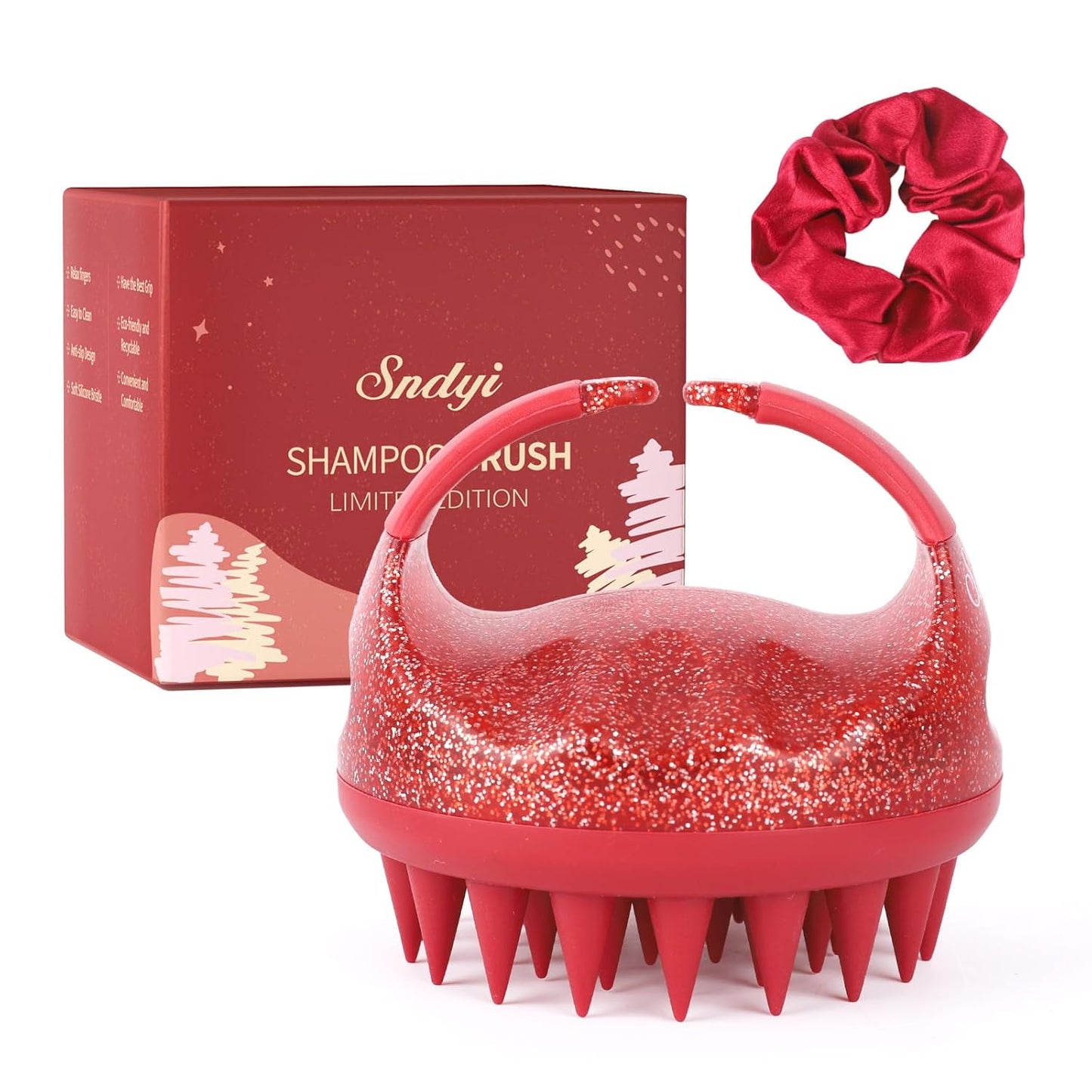 Sndyi Scalp Massager Shampoo Brush, Scalp Scrubber with Soft Silicone Bristles, Scalp Exfoliator for Dandruff Removal, Scalp Massager for Hair Growth, Wet Dry Hair Brush, Red-Limited Edition