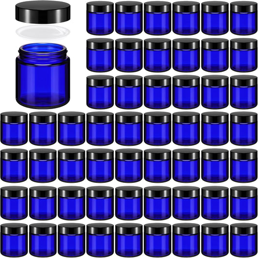 Norme 48 Pcs 4 oz Glass Jars with Lids Leakproof Round Airtight Empty Cosmetic Jars with Inner Liners Lid for Storing Lotions Powder Ointments Candle Making Tins (Black,Blue)