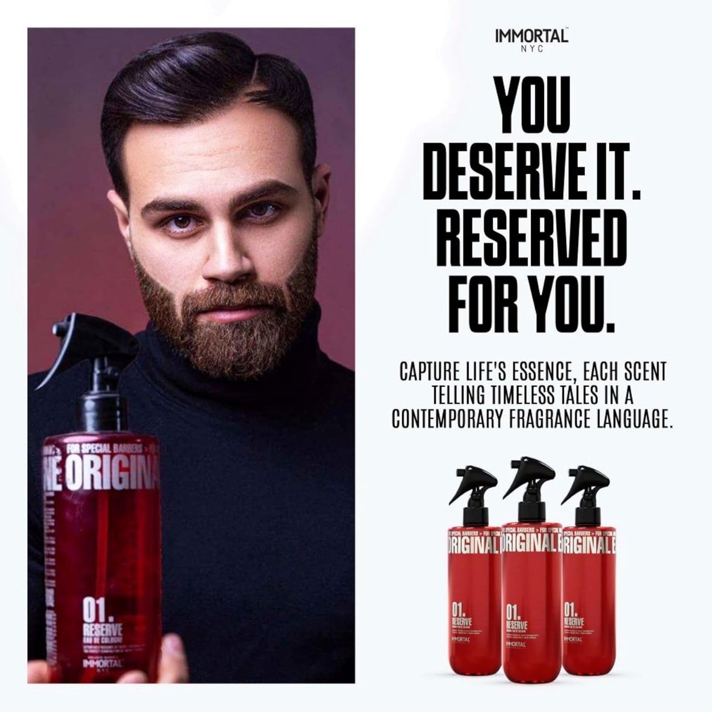 Immortal NYC Reserve 01, After Shave Spray Body/Face Men's Cologne, 17 oz, Exclusive Barbers, Softens Skin, Refreshes, Disinfects and Relieves Face and Skin, Moisturizing Formula After Shaving