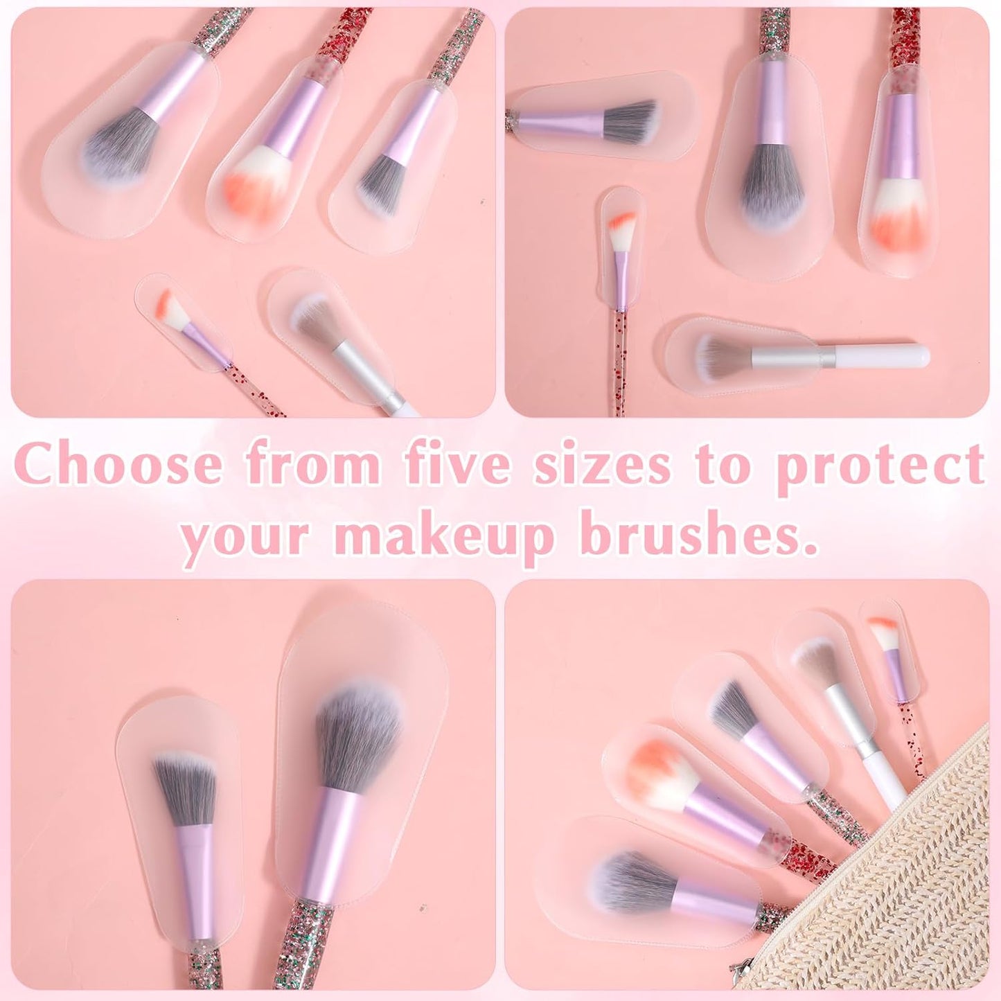 30PCS Makeup Brush Covers for Travel, 5 Sizes Clear Makeup Brush Sleeve Protector, Dustproof Waterproof Cosmetic Brushes Guards Caps for Travel & Daily Storage Organizer and Home