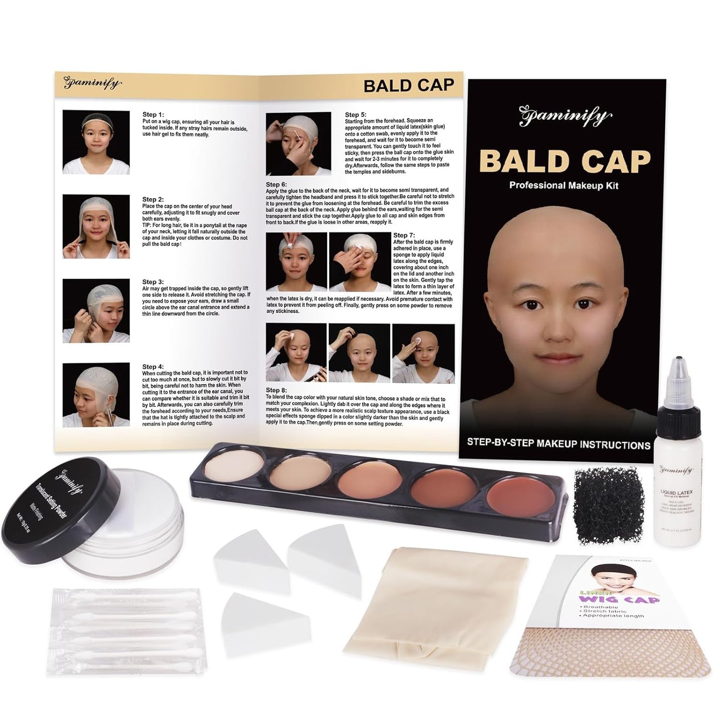 Bald Cap Kit Costume Makeup Kit for Men Adults,Complete Bald Cap SFX Makeup Kit with Tools & Instructions,Professional BaldCap for Halloween Costumes, Cosplay, and Theater