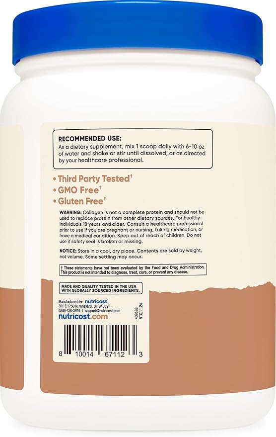 Nutricost Grass-Fed Collagen Powder 1LB (454 G) (Salted Caramel) - Grass Fed Bovine Collagen Hydrolysate - Collagen Peptides