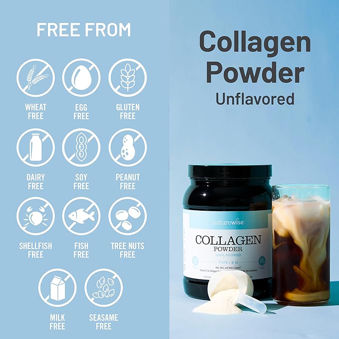 NatureWise Collagen Peptides Powder with Hyaluronic Acid and Vitamin C - Unflavored Collagen Peptides for Women & Men - Type I & III for Hair, Skin & Nails - Sugar, Gluten & Dairy Free - 60 Servings