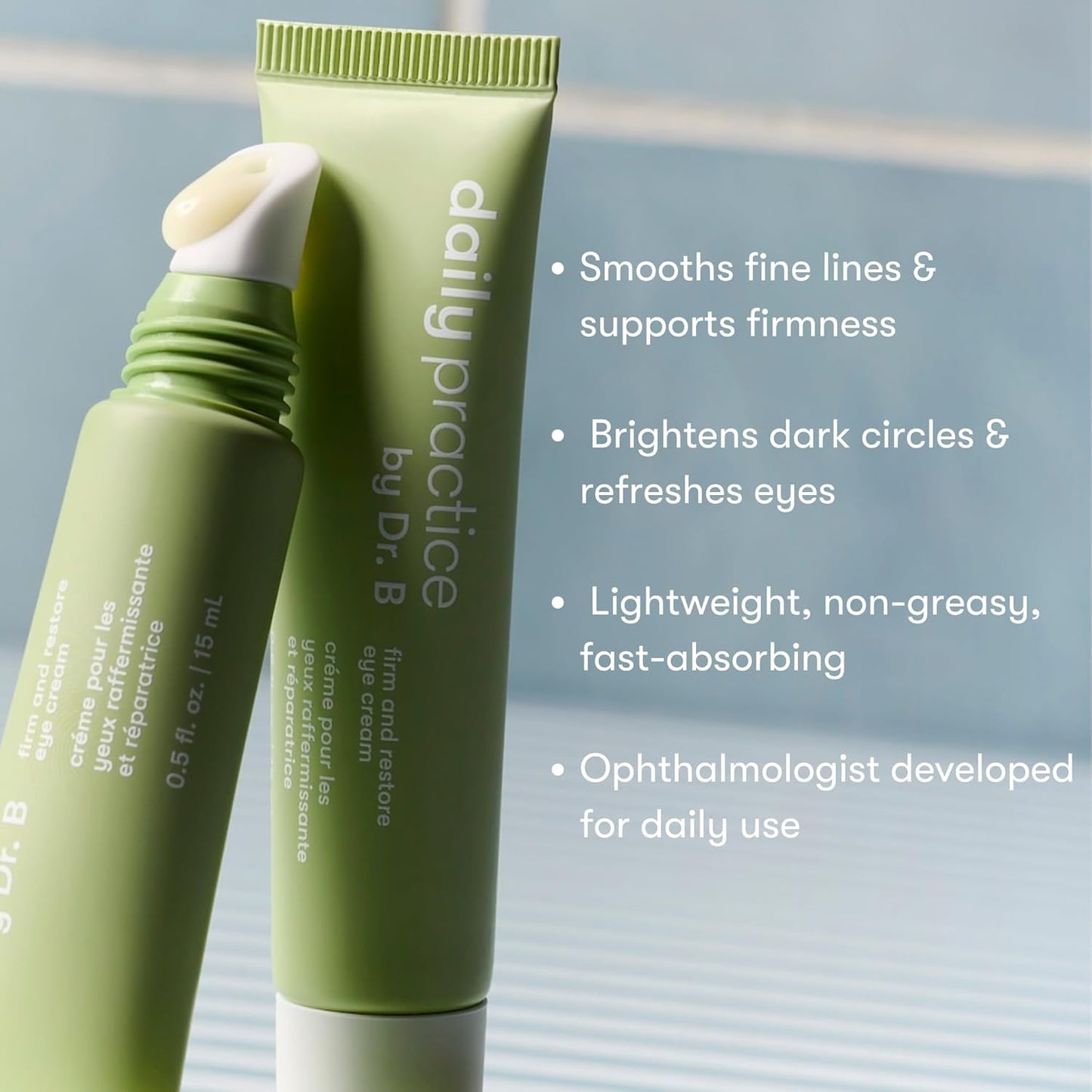 Daily Practice Dr. B Firm and Restore Eye Cream - Anti-Aging Under Eye Cream with Peptides & Hyaluronic Acid - Brightening, Hydrating for Dark Circles & Puffiness - Paraben- & Phthalate-Free - 15ml