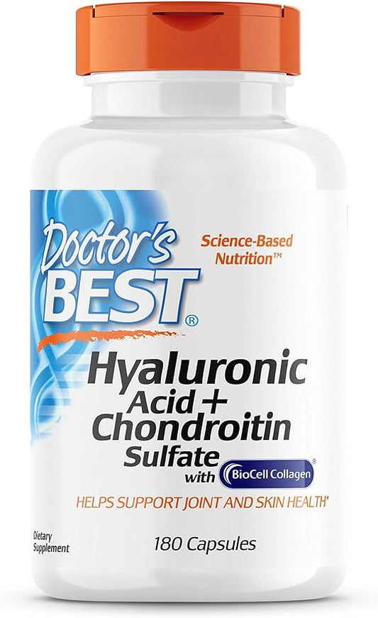 Doctor's Best Hyaluronic Acid with Chondroitin Sulfate, Featuring BioCell Collagen, Non-GMO, Gluten Free, Soy Free, Joint Support, 180 Count (Pack of 1)