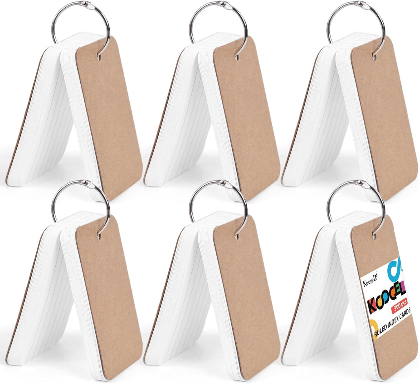Koogel 300PCS Small Index Cards with Ring, 2.2 x 3.5 Inch, Lined Heavy Ruled Flash Cards for Studying, Portable Notecards for School Classroom Office Recipe Note Taking and To Do List Supplies, White