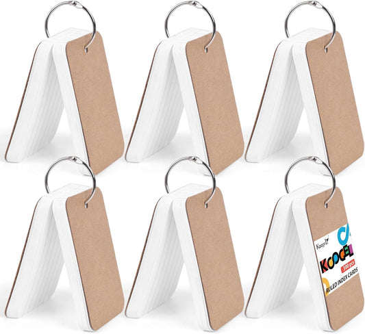 Koogel 300PCS Small Index Cards with Ring, 2.2 x 3.5 Inch, Lined Heavy Ruled Flash Cards for Studying, Portable Notecards for School Classroom Office Recipe Note Taking and To Do List Supplies, White