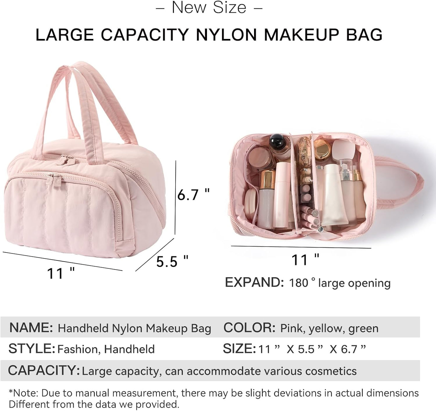 Makeup bag, Large Capacity Cosmetic Bag for Women, Portable Wide-open Toiletry Bag, Travel Makeup Bag with TPU Compartments for Accessories, Essentials, Toiletries, Makeup Brush Bag