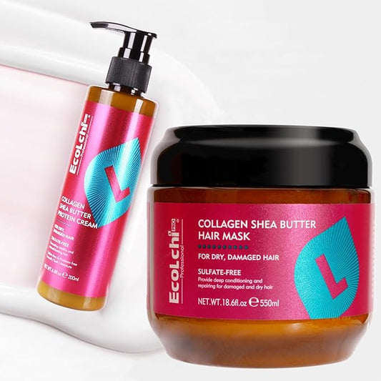Ecolchi Hair Mask Leave In Conditioner Set Hair Treatment Natural Ingredient Deep Repair Conditioning for Dry Damaged Hair All Hair Types 550+200ml 18.6floz + 6.8floz