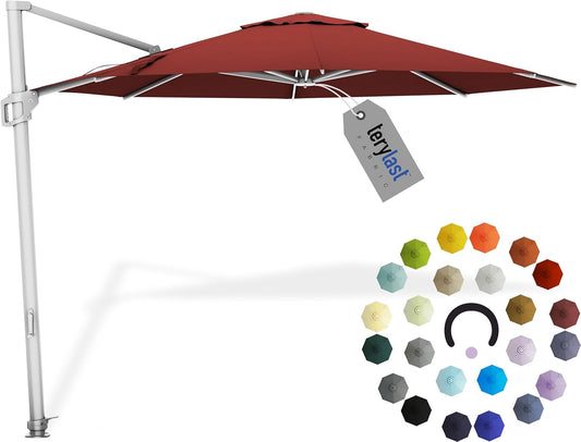 Midtown Umbrellas 10 Ft Outdoor Cantilever Patio Umbrella w/Terylast Cherry Burgundy Fabric - Rotate 360° Offset Patio Umbrella, Deck Patio Umbrella, Backyard Umbrella & Garden Umbrella - Silver Frame