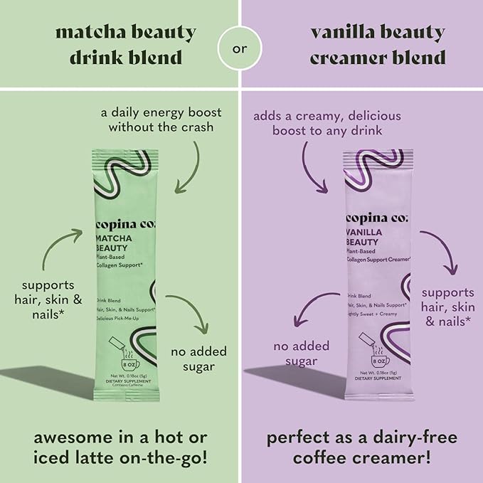 Vanilla Beauty Vegan Collagen Booster Creamer: Plant Based Collagen Support Smoothie Drink Vegan Blend Variety Pack | Vanilla Flavor | 10 Individual Stick Packs per Carton