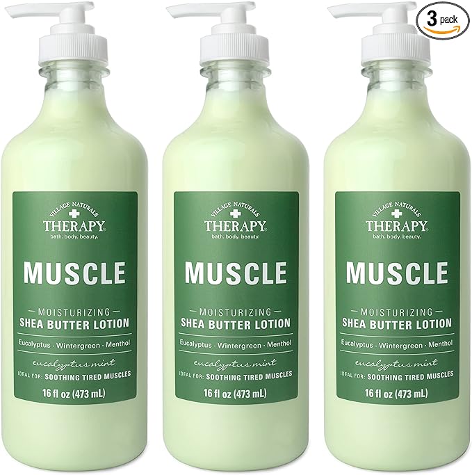 Village Naturals Therapy Muscle Shea Butter Lotion, Eucalyptus Mint Scent, 16 fl oz, Pack of 3