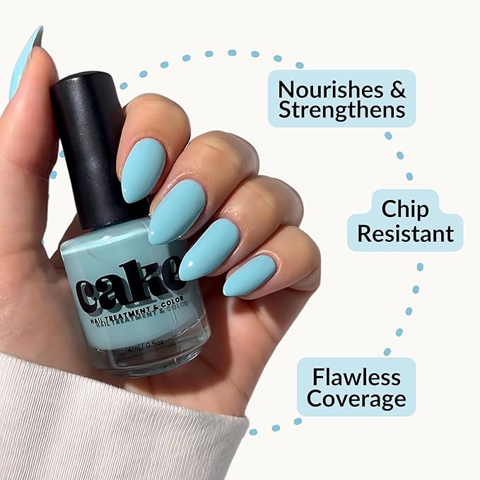 CAKE Power Boost Nail Strengthener & Nail Polish Duo: Color ""Perfect Day at Coco Cay"" - Keratin, Vitamin E, & Biotin Enriched, Nail Growth & Nail Hardener, (1 FL oz) CAKE Nail Treatment & Color, 2