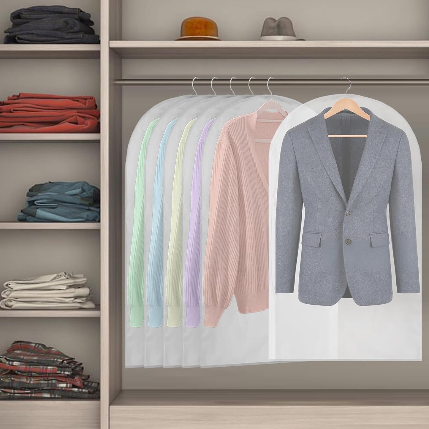 10 Pack Clear Garment Bags for Hanging Clothes, 40in Zipper Suit Bags for Closet Storage, Dusts Proof Hanging Plastic Clothes Cover for Shirt, Sweater Closet Storage