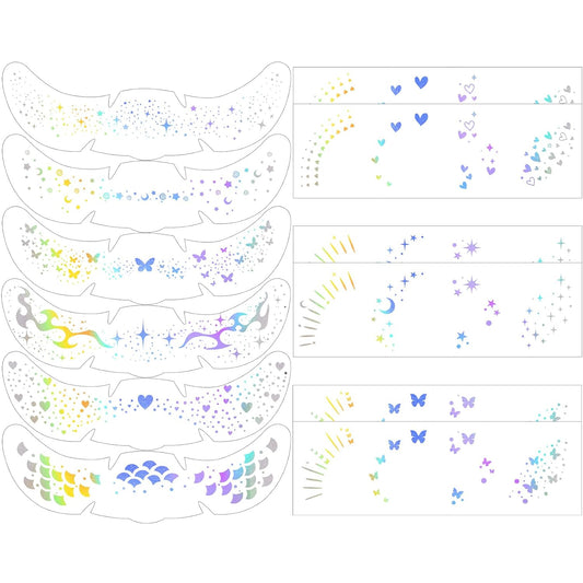 HyperFun 12Pcs Face Glitter Freckles, Face Glitter Fake Freckles Sticker, Holographic Multichrome Waterproof Sparkle Freckles Makeup Patches for Women Rave Festival Accessories Concerts Party Prom